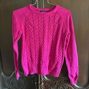 Lands End Women’s Pink Magenta Crew Neck Cable Knit Drifter Sweater Medium